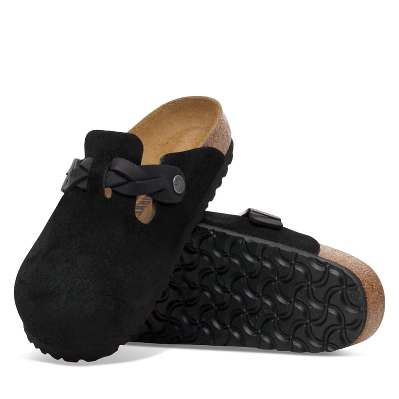 Birkenstock Boston Braid Black Suede / Oiled Leather - Narrow