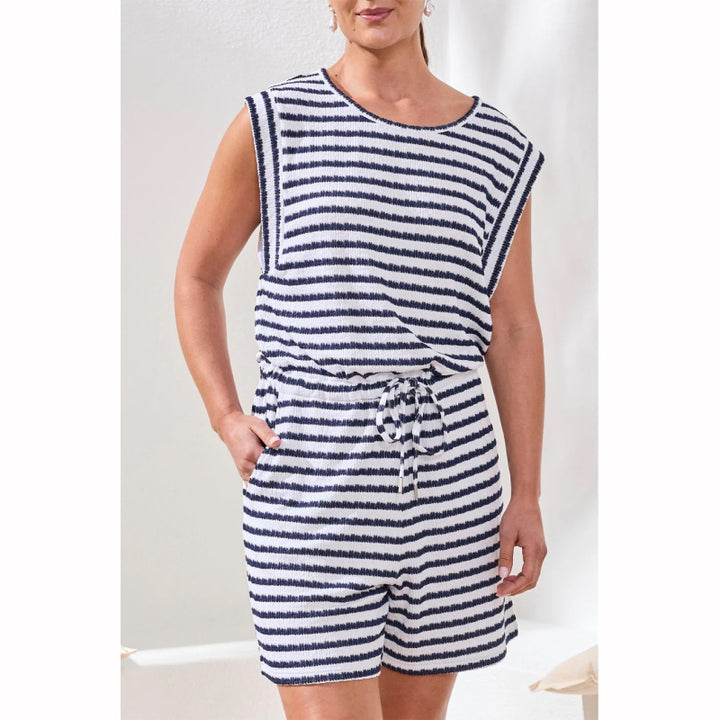 Tribal Terry Cloth Sleeveless Romper with Self-Tie Belt