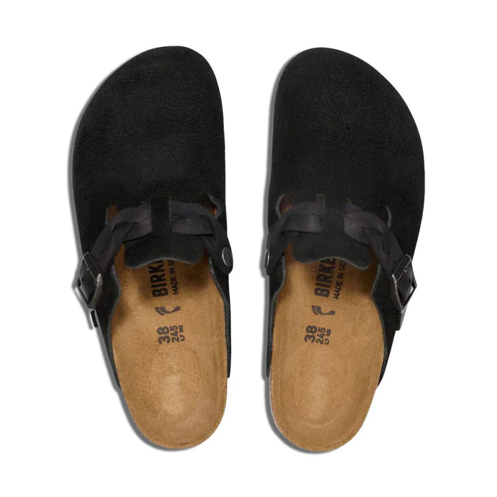 Birkenstock Boston Braid Black Suede / Oiled Leather - Narrow