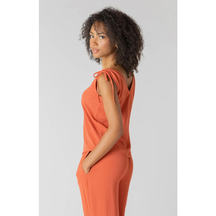 Room 34 V-Neck Tie Shoulder Top