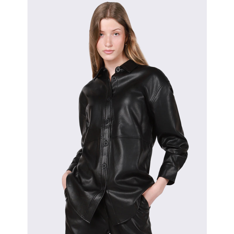 Black Tape Faux Leather Overshirt