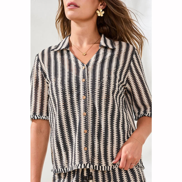 Tribal Short Sleeve Button Front Blouse