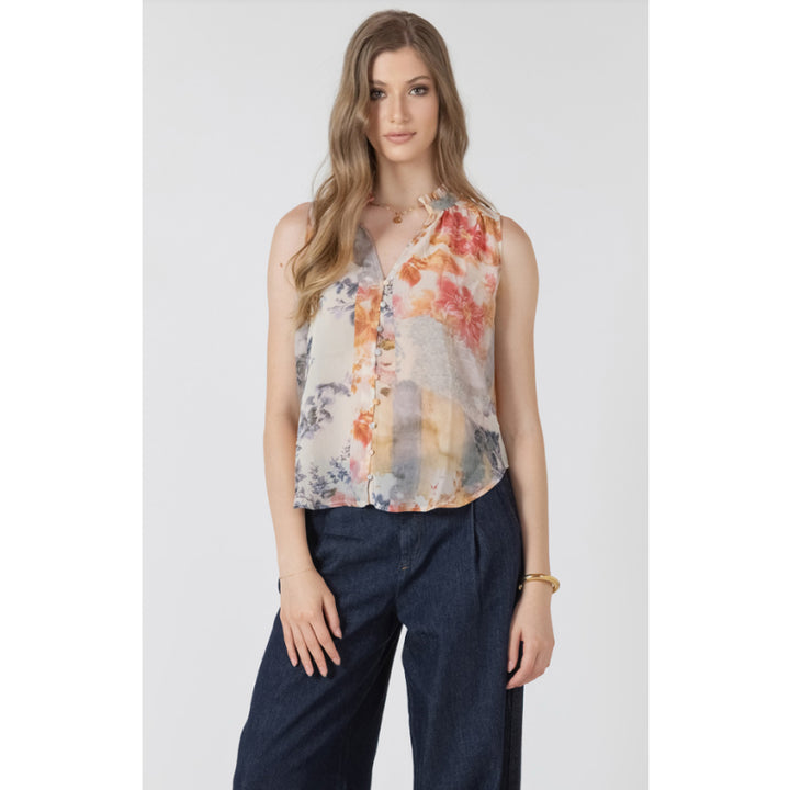 Black Tape Flowy Button Front Blouse