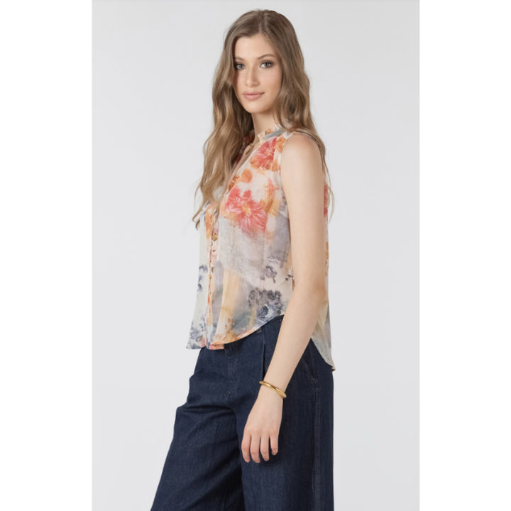 Black Tape Flowy Button Front Blouse