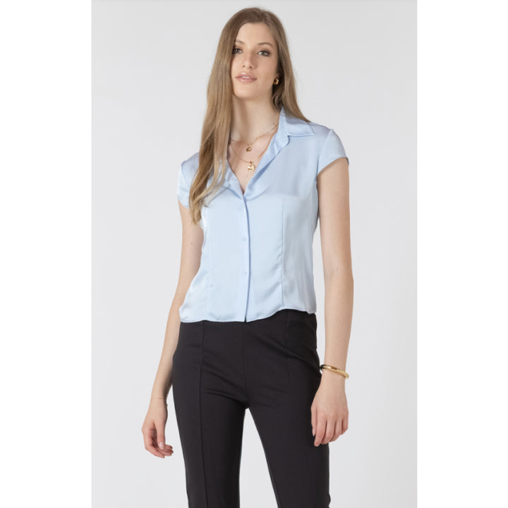 Black Tape Textured Seamed Button Front Blouse