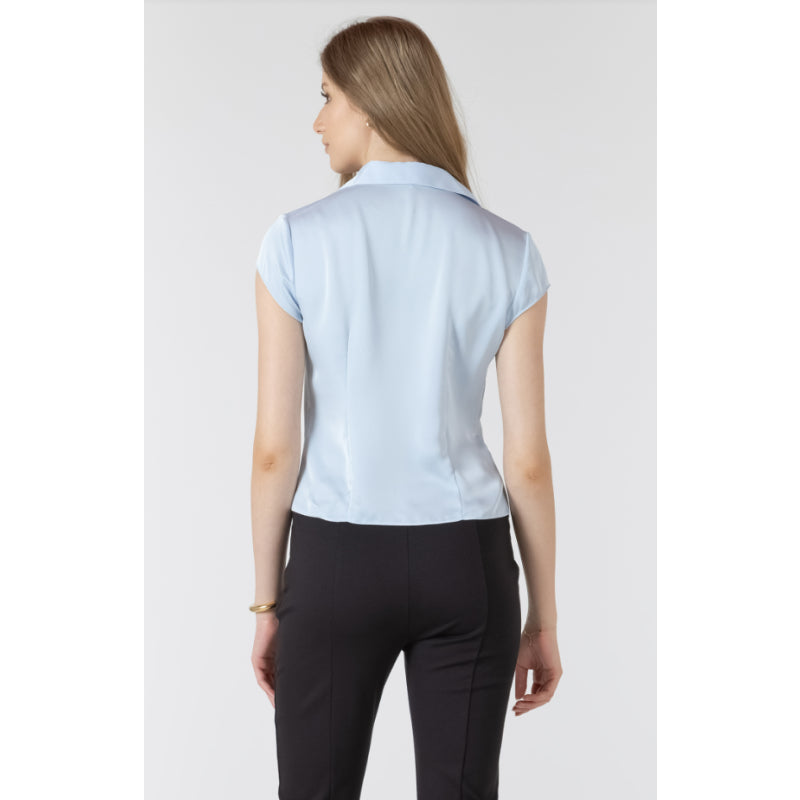 Black Tape Textured Seamed Button Front Blouse