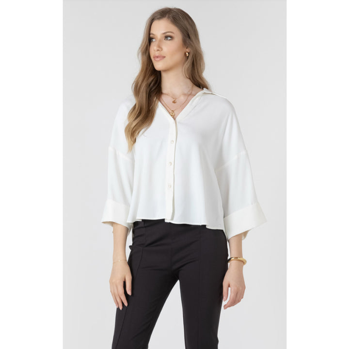 Black Tape Cuffed Button Front Blouse