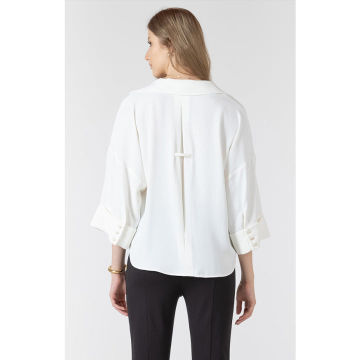 Black Tape Cuffed Button Front Blouse