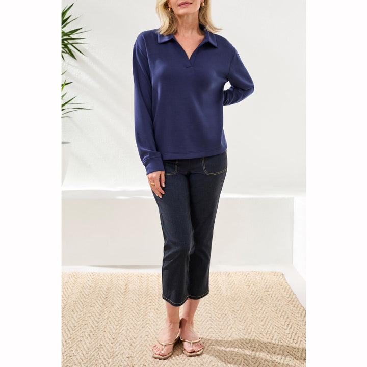 Tribal Techno Lux Long Sleeve Johnny Collar Top