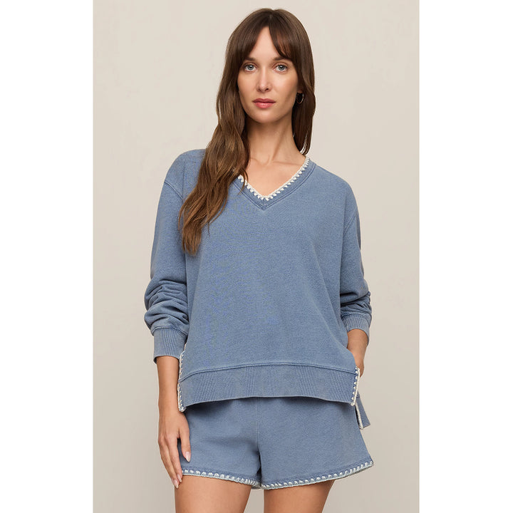 Z Supply Cam Knit Denim Whipstitch Top