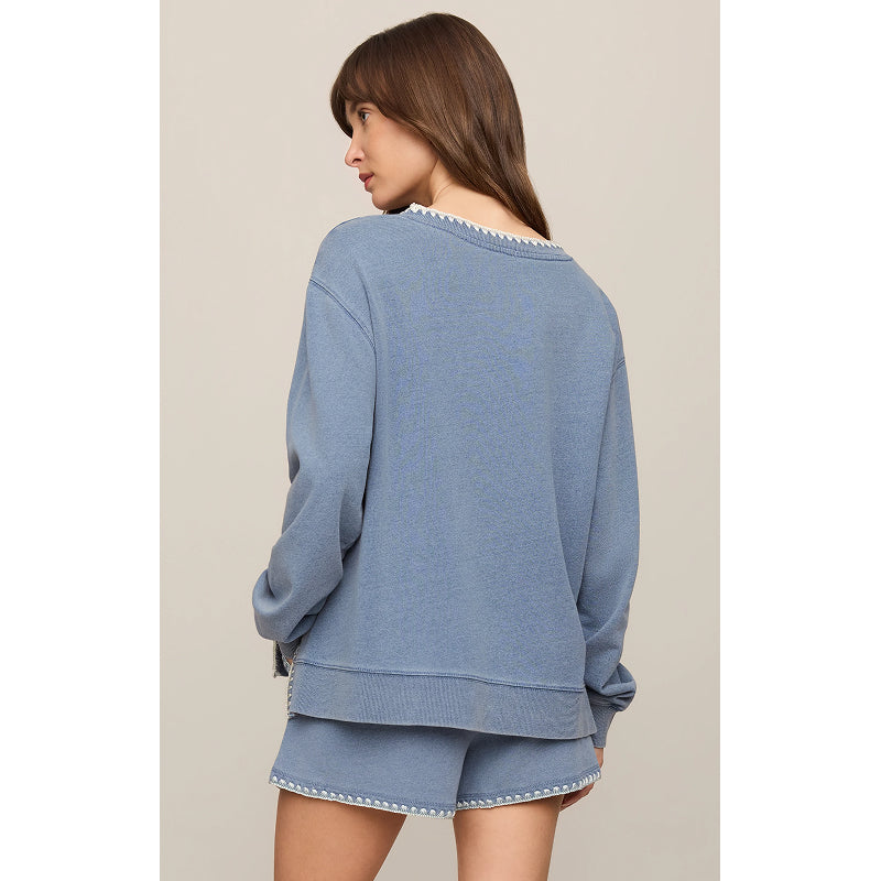 Z Supply Cam Knit Denim Whipstitch Top