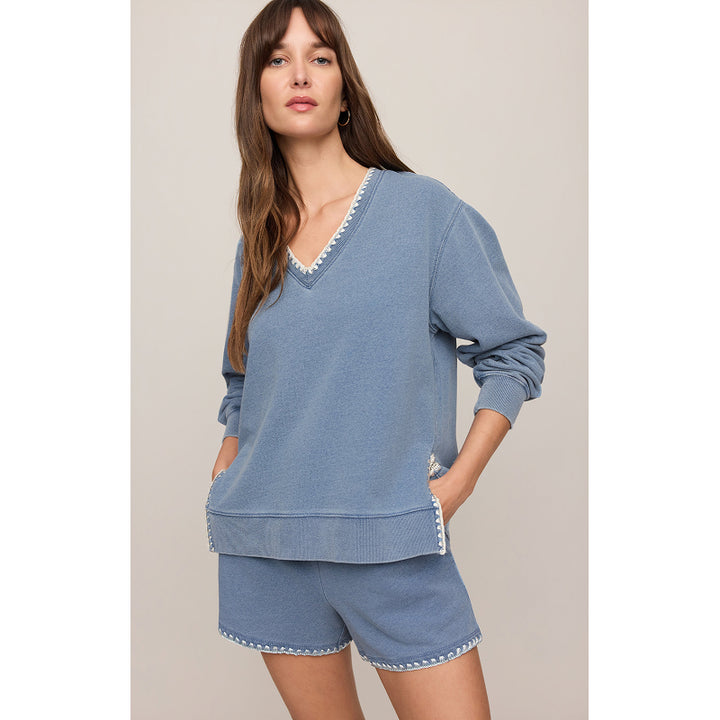 Z Supply Cam Knit Denim Whipstitch Top