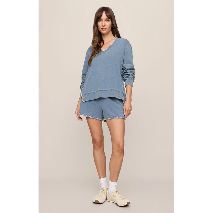 Z Supply Cam Knit Denim Whipstitch Top