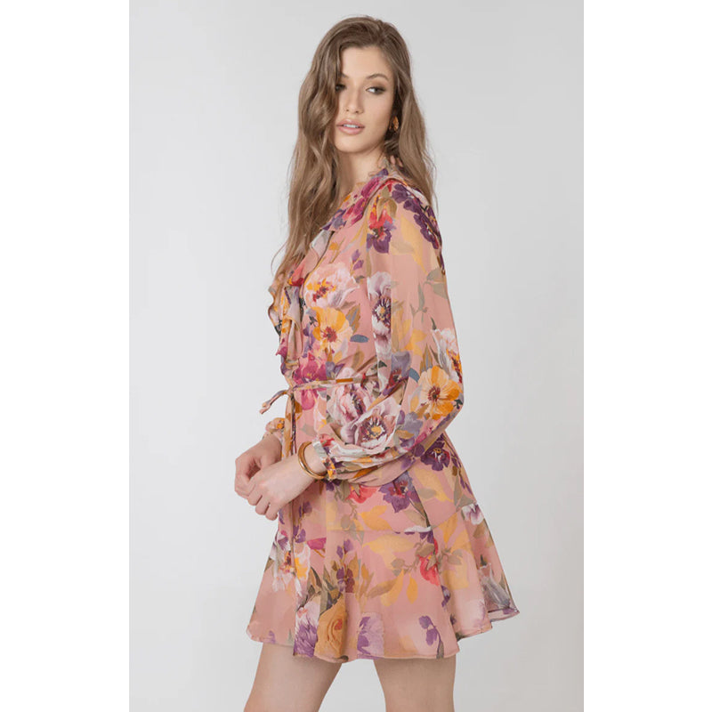 Black Tape Ruffle Belted Mini Dress