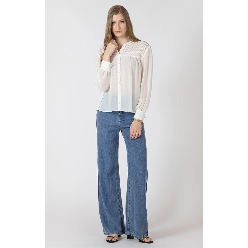 Black Tape Pintuck Detail Blouse