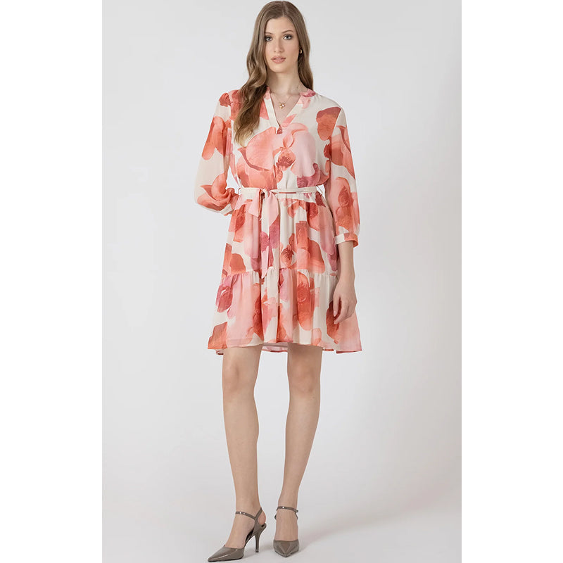 Black Tape Tiered Belted Dress