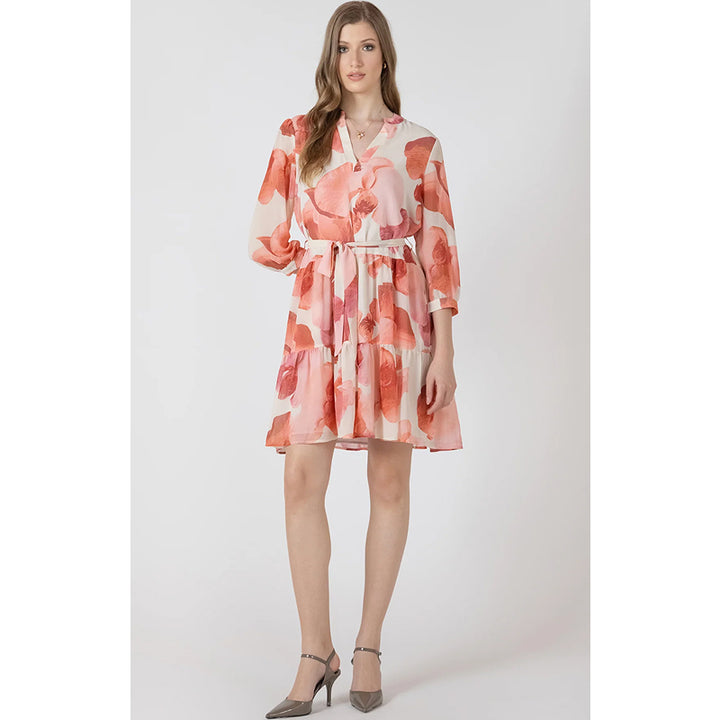 Black Tape Tiered Belted Dress