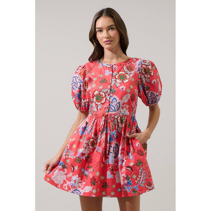 Sugarlips Oreanna Floral Alba Puff Sleeve Mini Dress