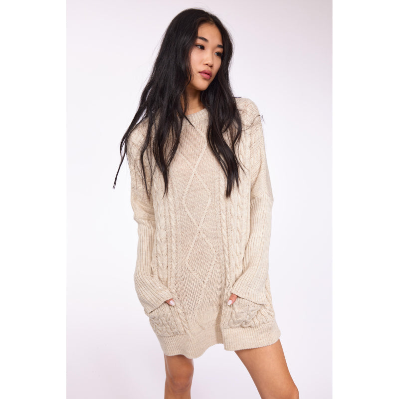 Pistache Knitted Tunic Dress with Pockets