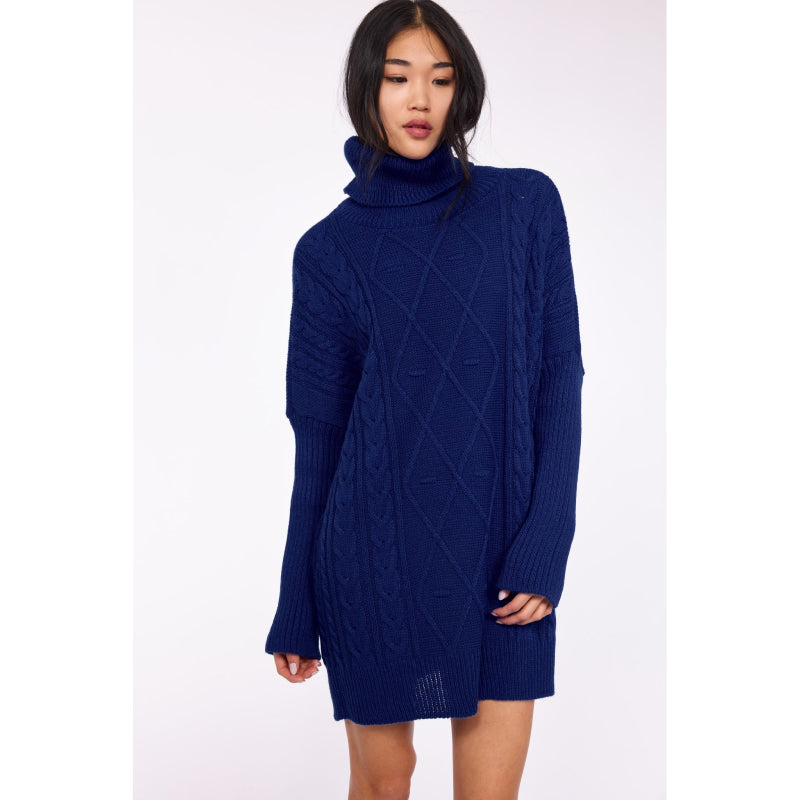 Pistache Cable and Braided Knit Turtleneck Dress