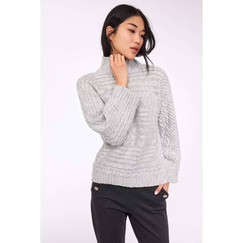 Pistache Cableknit and Ribbed Funnel Neck Sweater