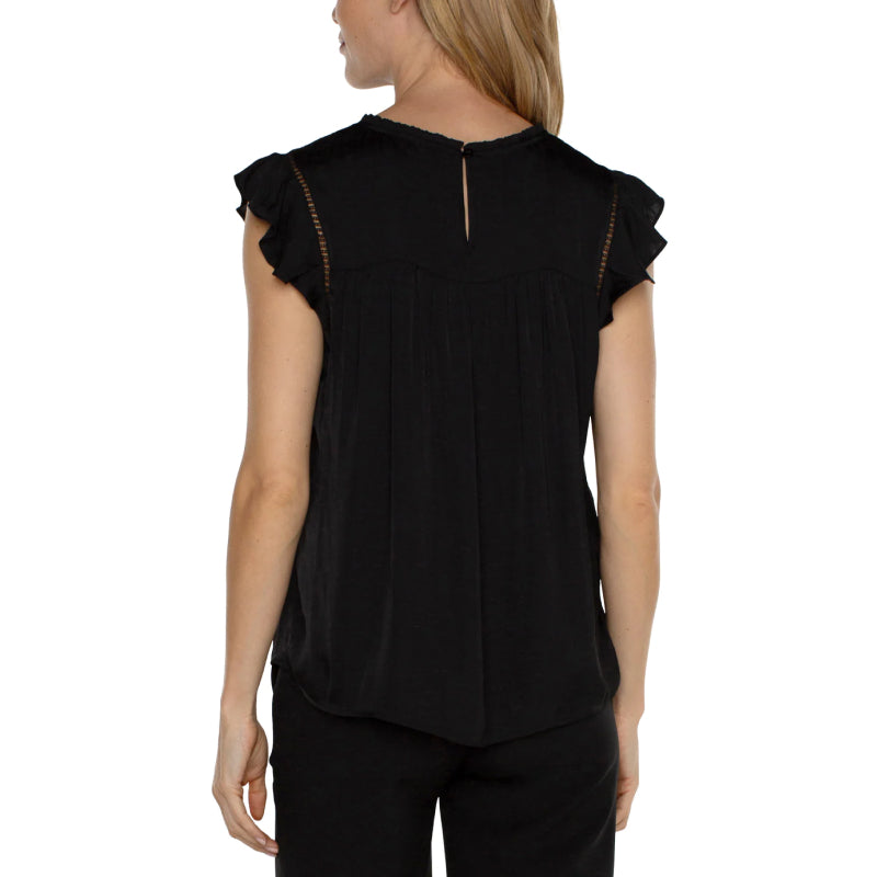 Liverpool Flutter Sleeve Woven Top with Trim Detail