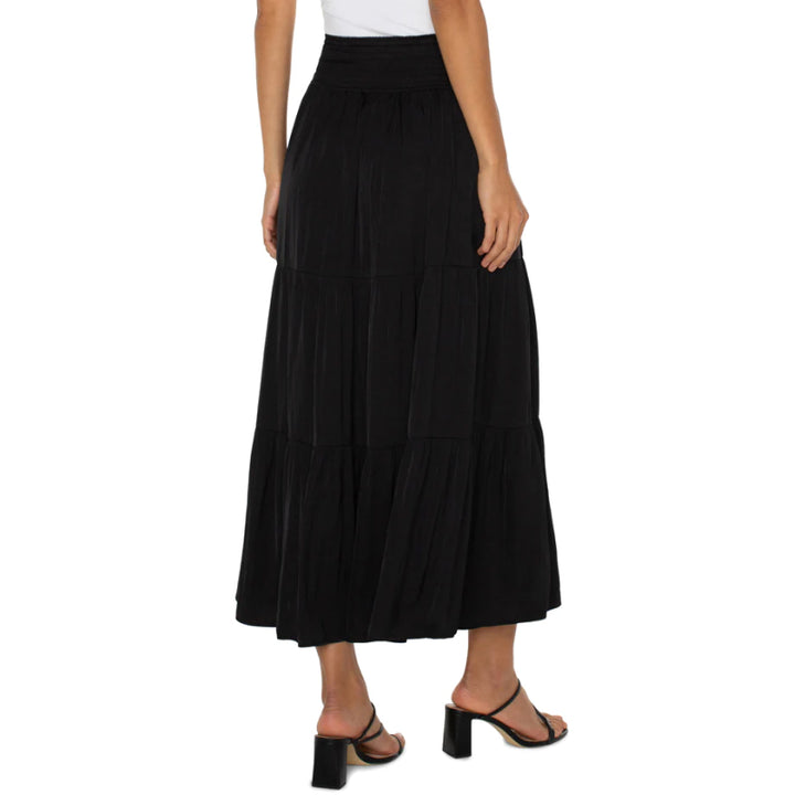 Liverpool Tiered Woven Maxi Skirt with Smocked Waist