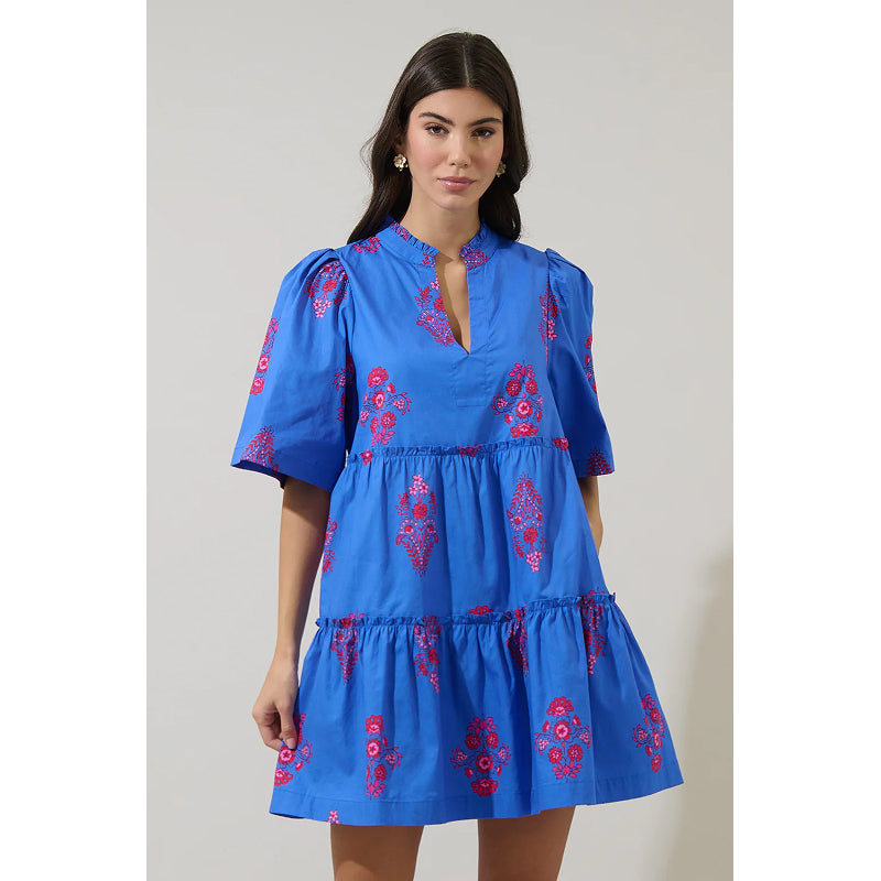 Sugarlips Shayna Floral Dixie Split Neck Shift Dress