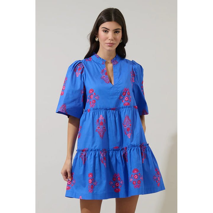 Sugarlips Shayna Floral Dixie Split Neck Shift Dress