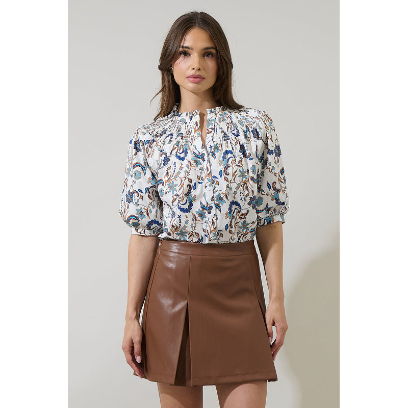 Sugarlips Ralston Floral Blossom Smocked Mock Neck Top