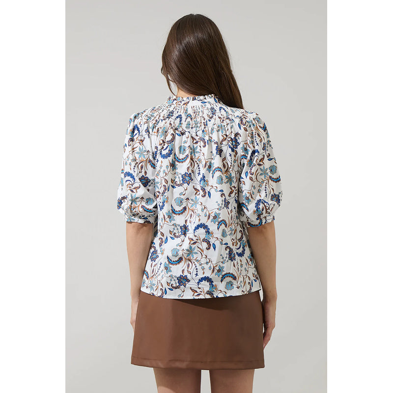 Sugarlips Ralston Floral Blossom Smocked Mock Neck Top