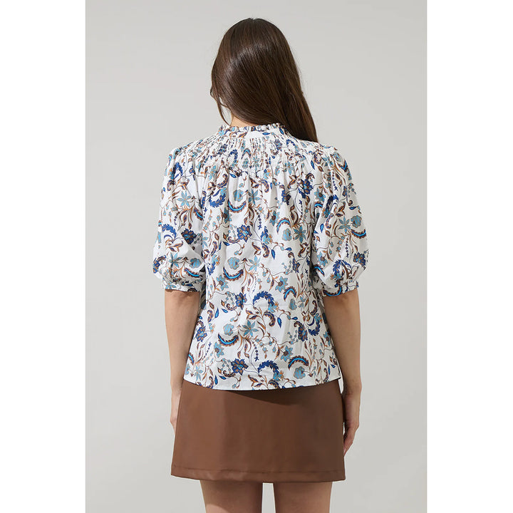 Sugarlips Ralston Floral Blossom Smocked Mock Neck Top