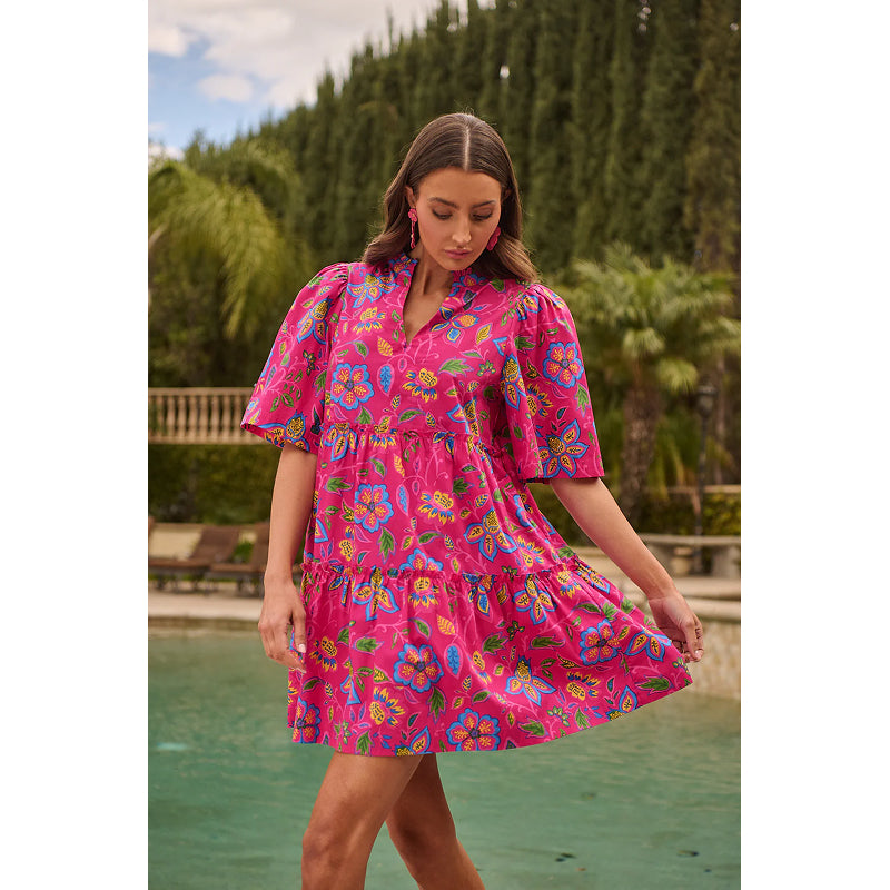 Sugarlips Signy Floral Dixie Split Neck Shift Dress