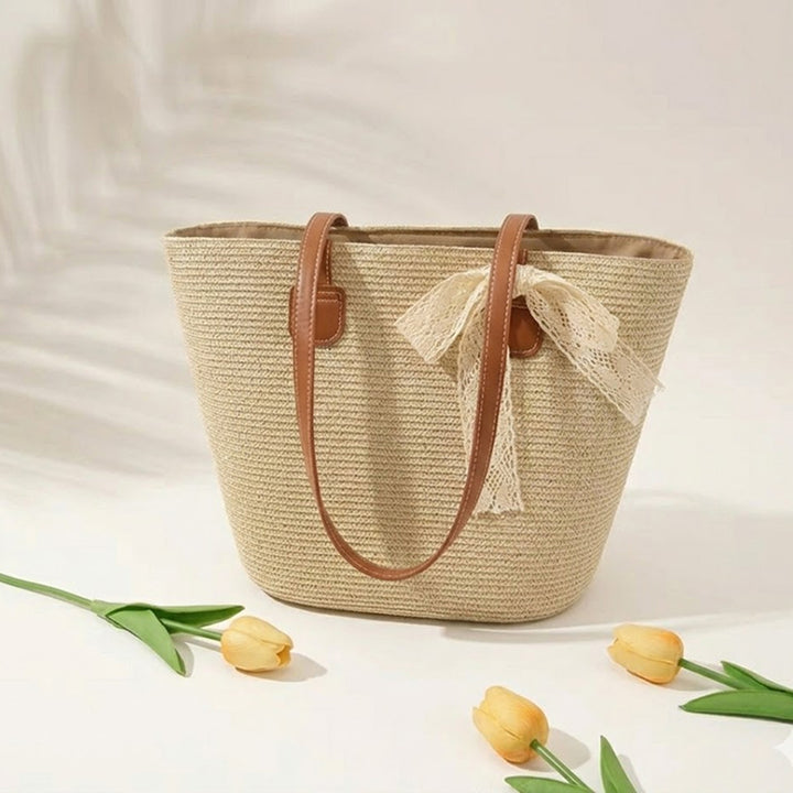 Take It Outside Essentials Ribbon Straw Beach Bag