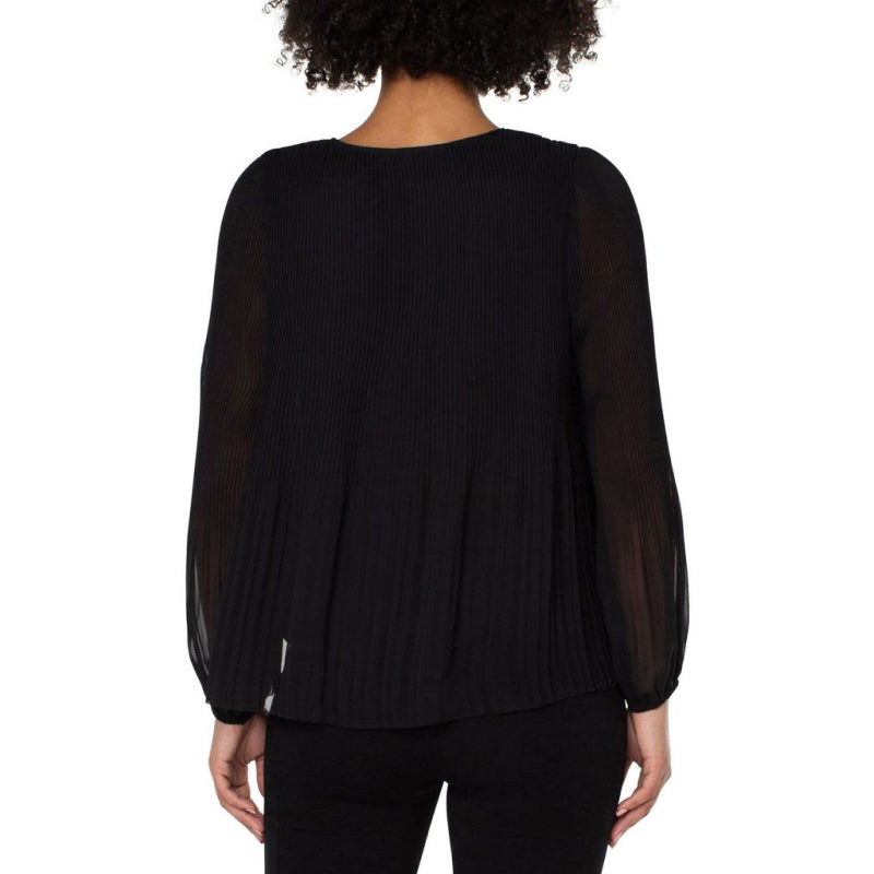 Liverpool V-Neck Long Sleeve Pleated Top
