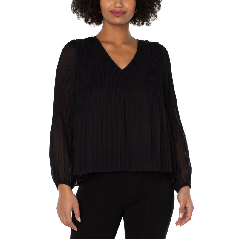 Liverpool V-Neck Long Sleeve Pleated Top
