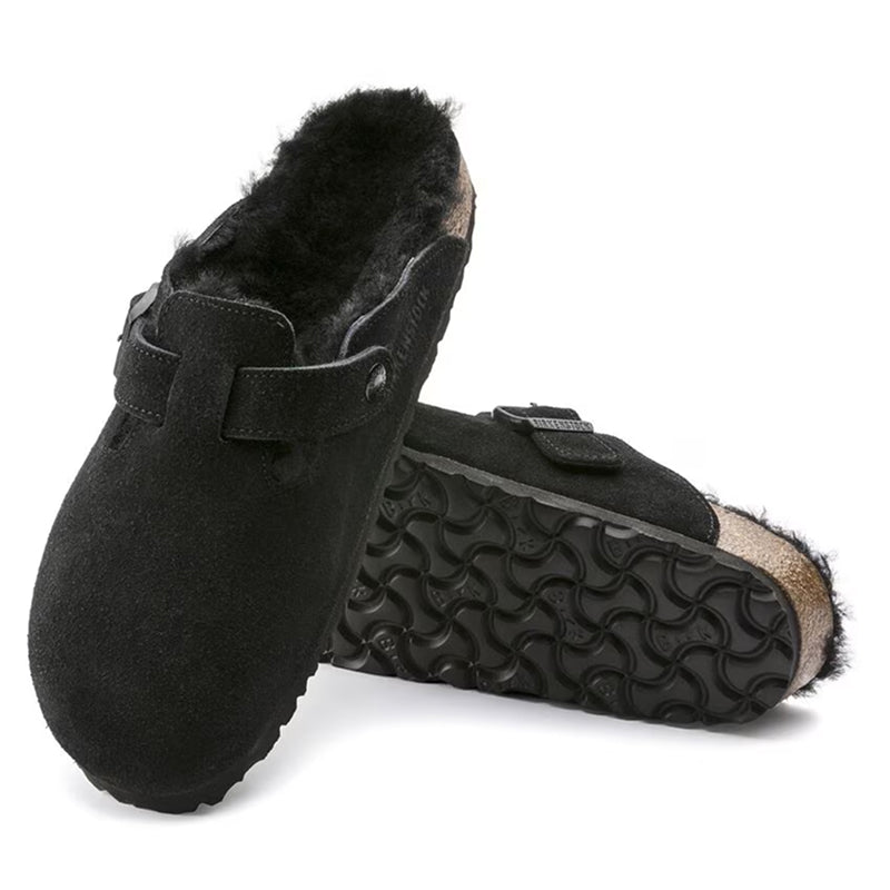 Birkenstock Boston Shearling Suede Leather Black - Regular