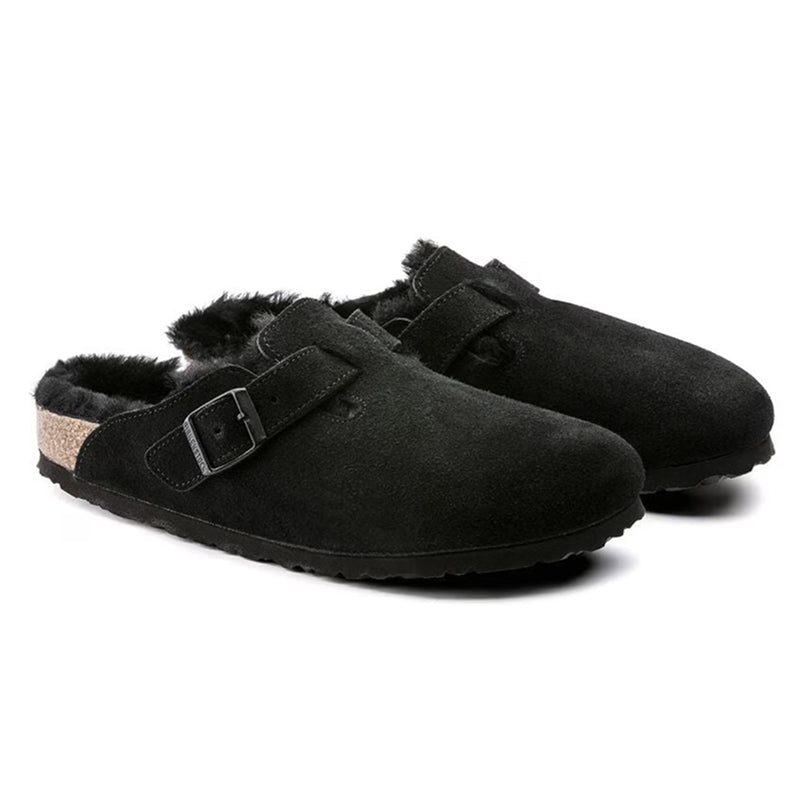 Birkenstock Boston Shearling Suede Leather Black - Regular