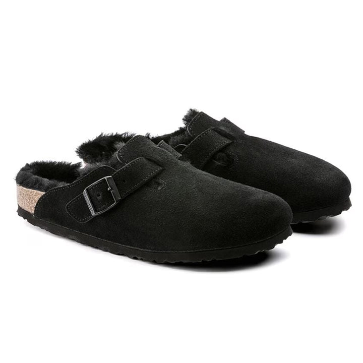 Birkenstock Boston Shearling Suede Leather Black - Regular
