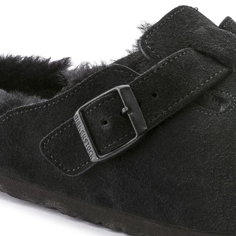 Birkenstock Boston Shearling Suede Leather Black - Regular