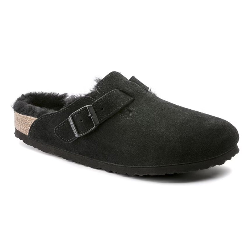 Birkenstock Boston Shearling Suede Leather Black - Regular