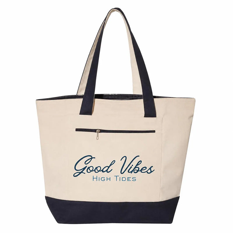 Coastal Canvas Zipper Tote Bag | Good Vibes High Tides