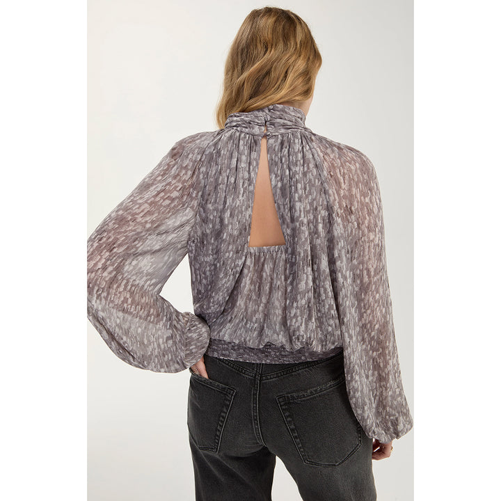 Liverpool Long Sleeve Shirred Mockneck Woven Top