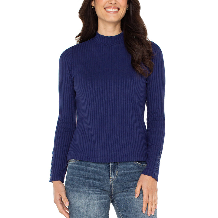 Liverpool Long Sleeve Mock Neck with Button Detail
