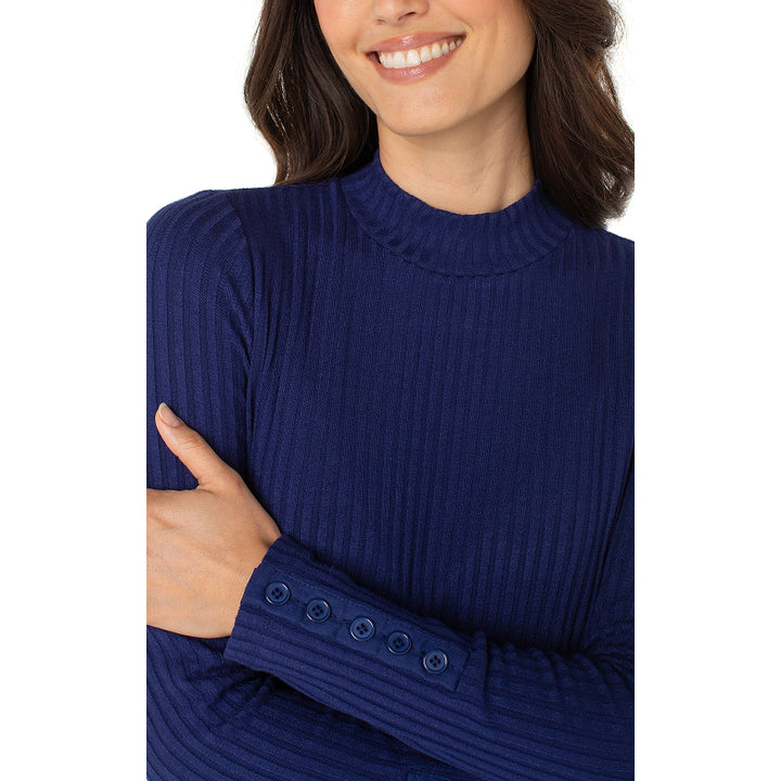 Liverpool Long Sleeve Mock Neck with Button Detail