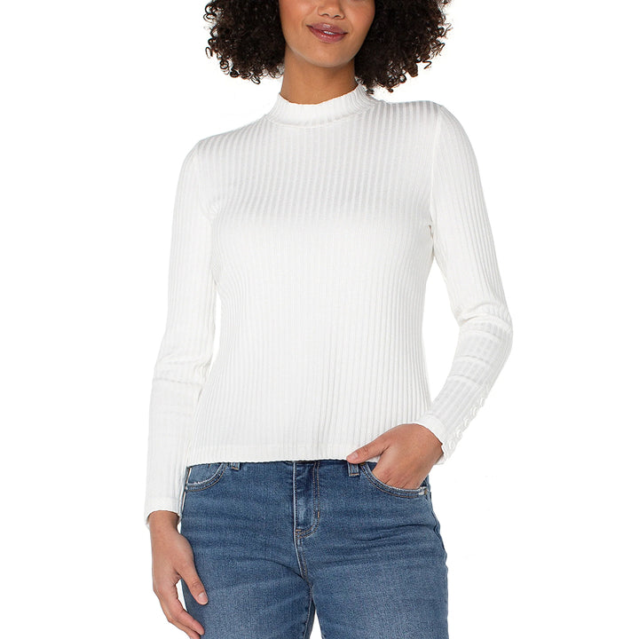 Liverpool Long Sleeve Mock Neck with Button Detail
