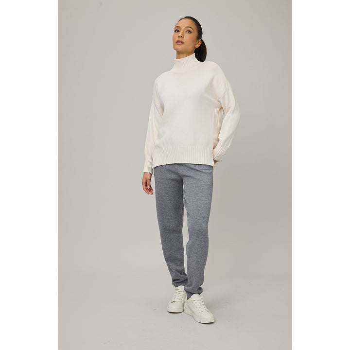Pistache Essential Mock Neck Knit Sweater with Ribbing and Slits