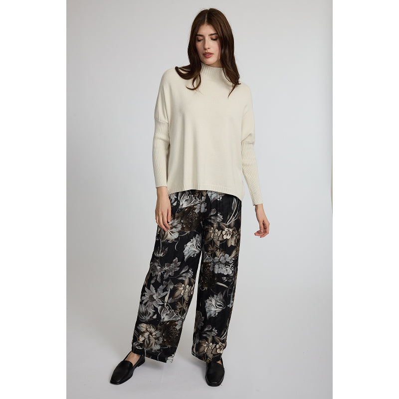 Pistache Loose Satin Pant In Milano Winter Floral Print