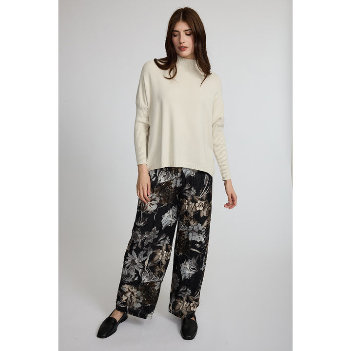 Pistache Loose Satin Pant In Milano Winter Floral Print