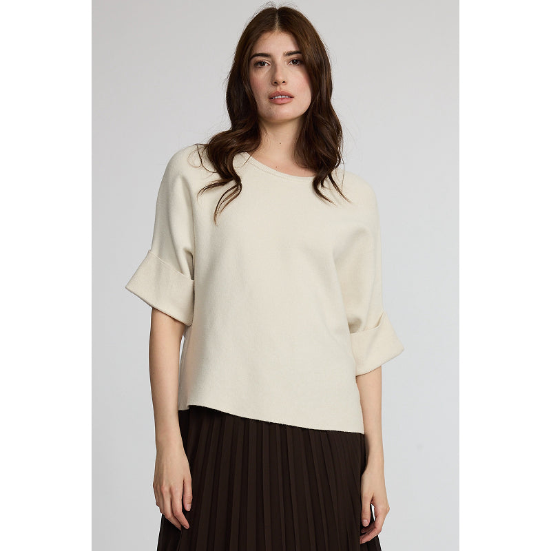 Pistache Fine Knit Sweater With Folded Sleeve